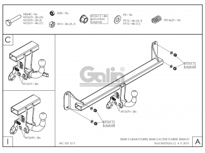 Фаркоп оцинкованный Galia шар C съемный для BMW X1 F48/BMW 2 Active Tourer 2014-2021
